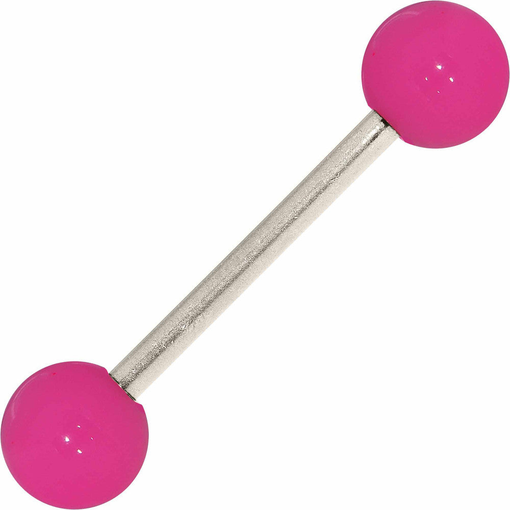 Grade 23 Solid Titanium Flat Pink Acrylic Barbell Tongue Ring