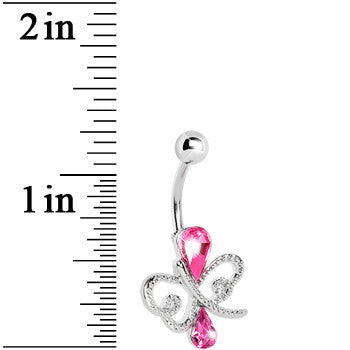Pink Gem Teardrop Inversion Butterfly Belly Ring