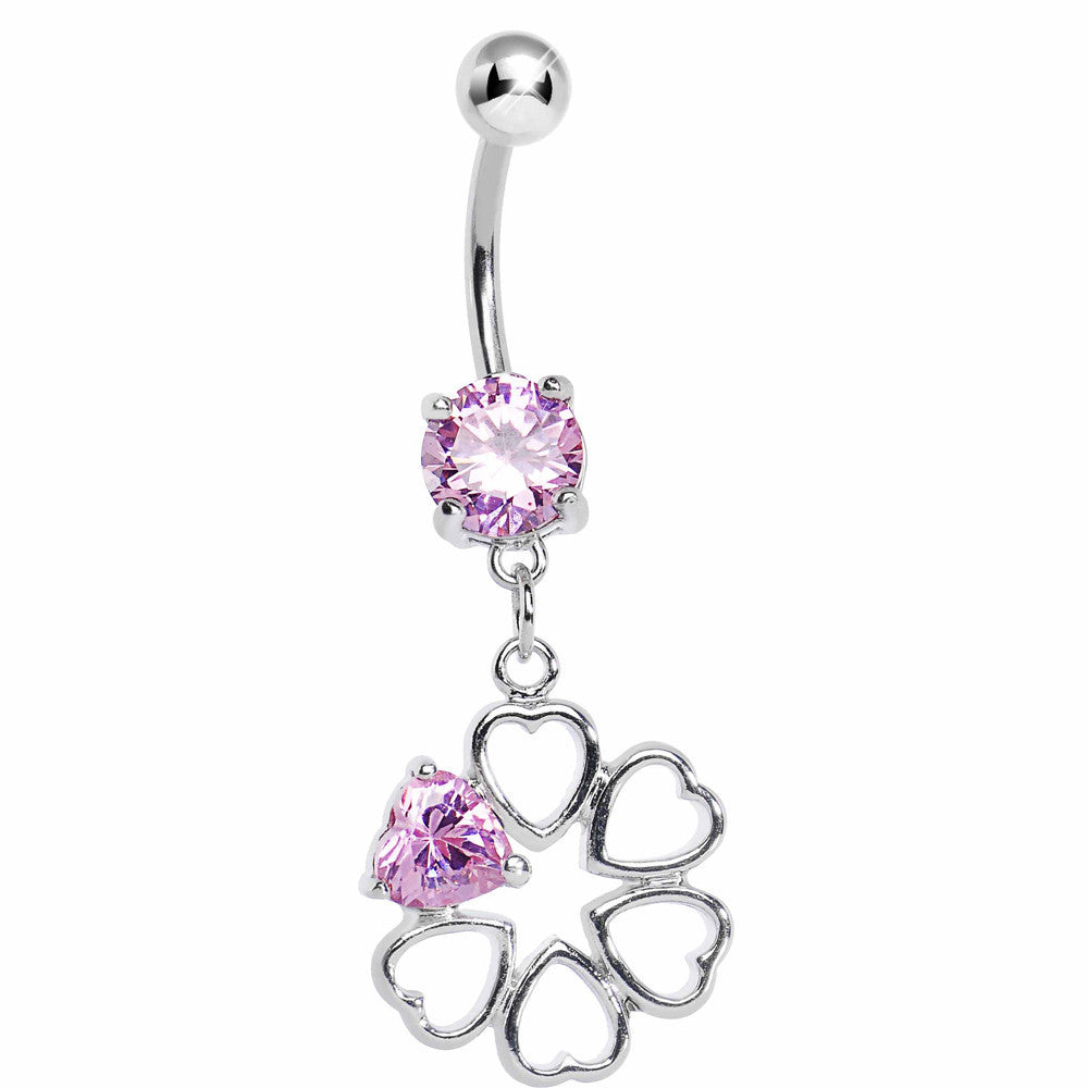 Pink Gem Circle of Hearts Belly Ring