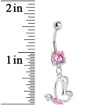 Pink Gem Hollow Wing Butterfly Belly Ring