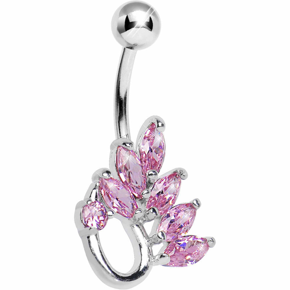 Pink Gem Floral Loop Belly Ring