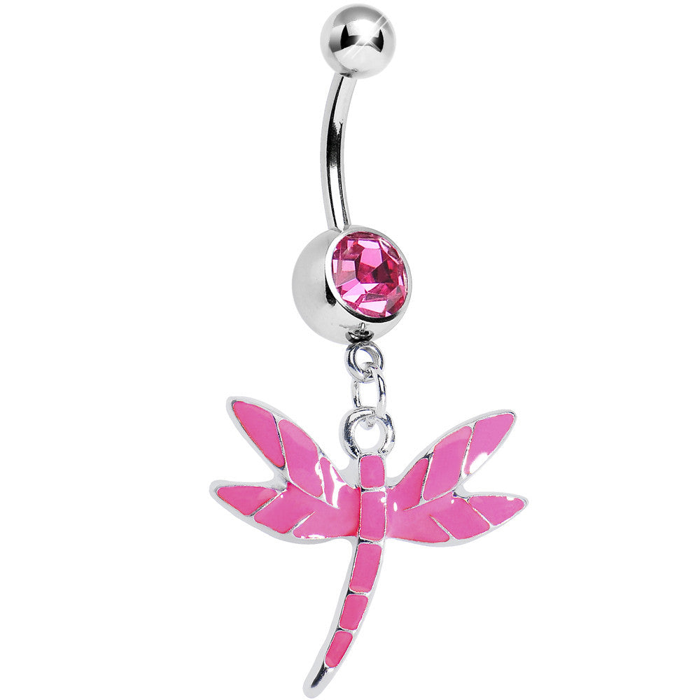 Pink Gem Enamel Dragonfly Belly Ring