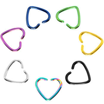 16 Gauge Rainbow Anodized Hollow Heart Daith Cartilage Closure Ring