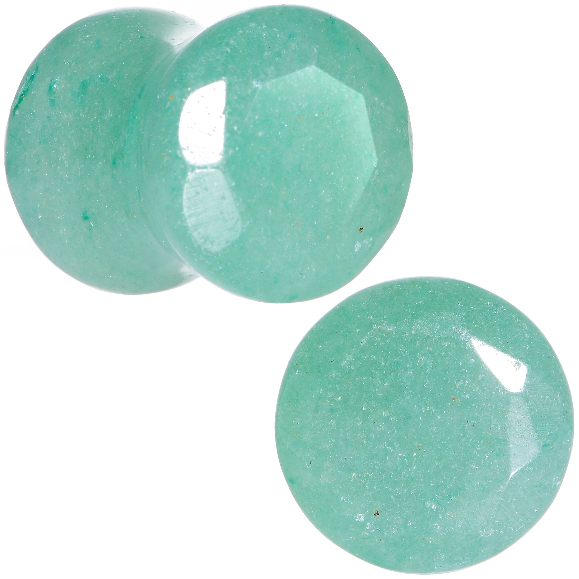 0G Set of Green Aventurine Semi Precious Stone Faceted Double Flare Plug