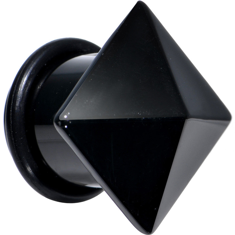 1/2 Black Agate Semi Precious Stone Pyramid Top Plug