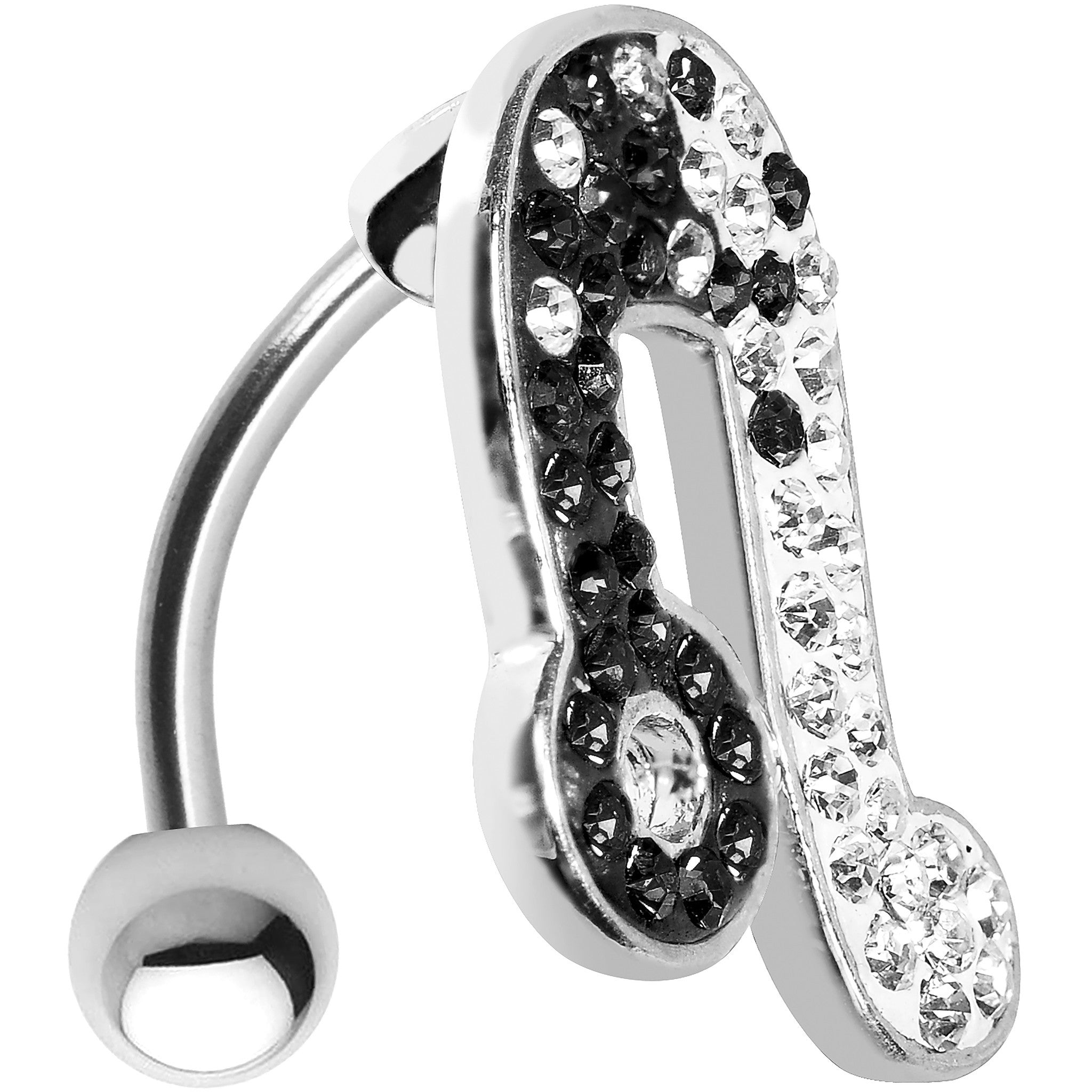 Top Mount Black White Crystal Ice Music Note Belly Ring