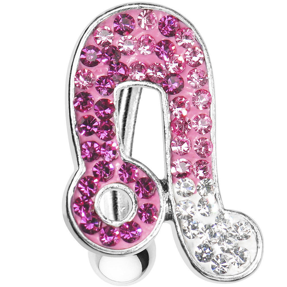 Top Mount Pink White Crystal Ice Music Note Belly Ring
