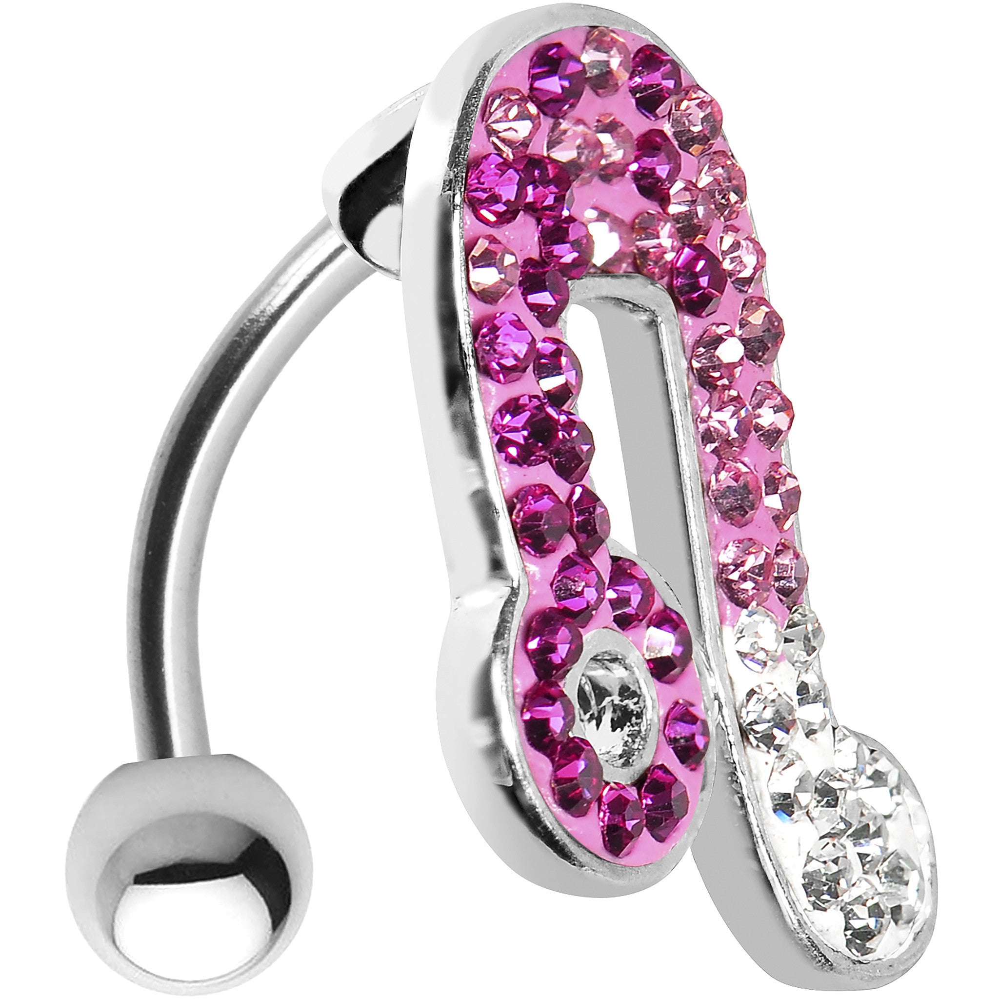 Top Mount Pink White Crystal Ice Music Note Belly Ring