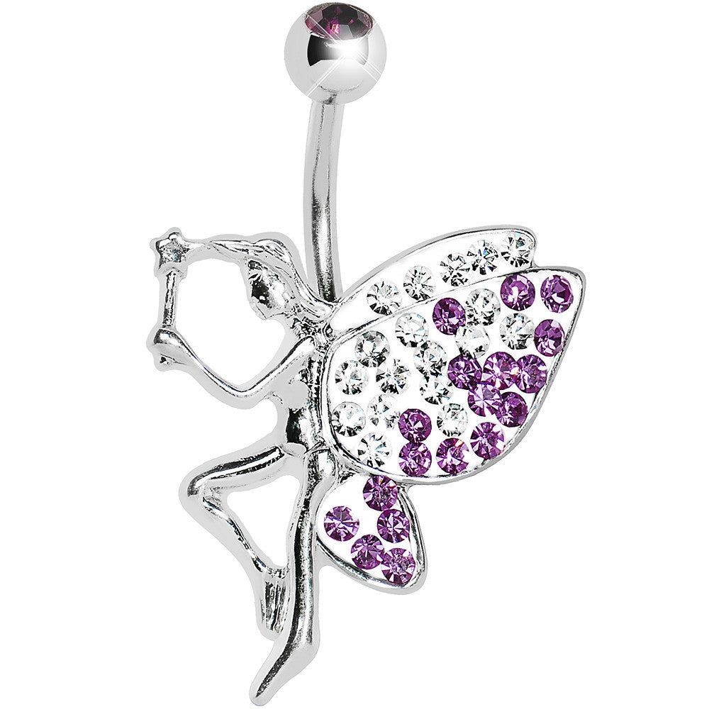 Violet Gem Sparkle Wing Wish Fairy Belly Ring