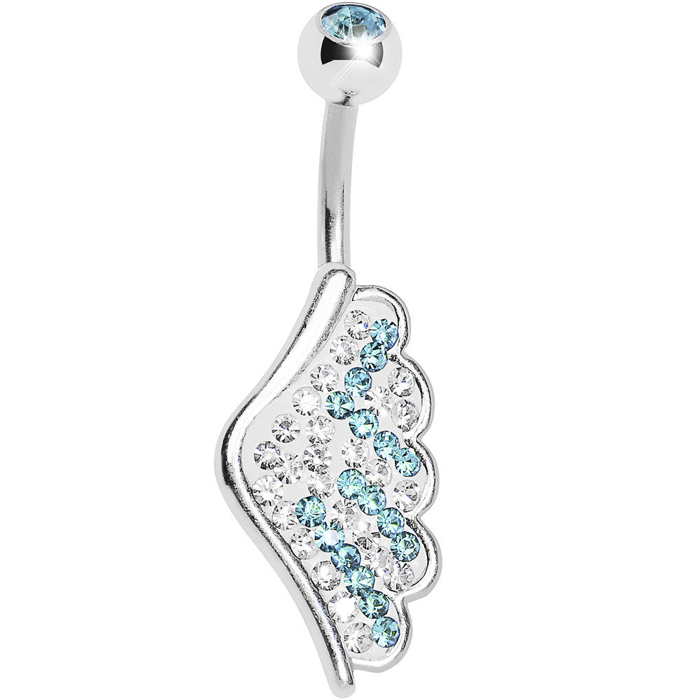 Aqua Gem Outstretched Angel Wing Belly Ring