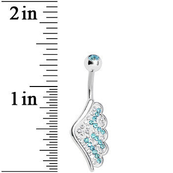 Aqua Gem Outstretched Angel Wing Belly Ring
