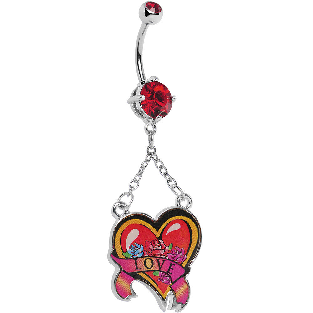 Ruby Red Double Gem Love Heart Belly Ring