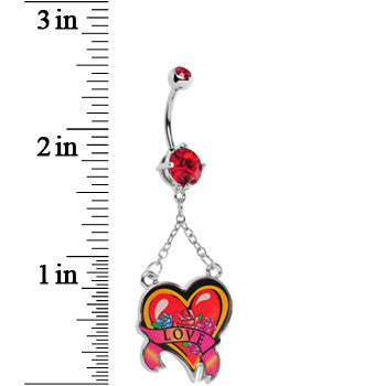 Ruby Red Double Gem Love Heart Belly Ring
