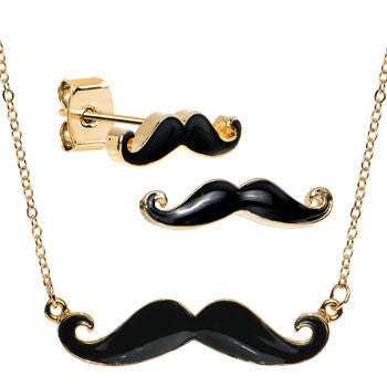 Black Mustache Necklace and Earring Set