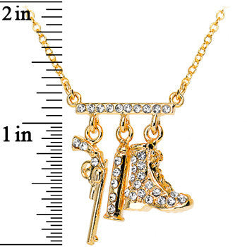 Gold Tone Jeweled Fab Revolver Charm Necklace