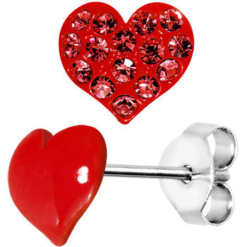 Red Gem Heart to Heart Stud Earrings