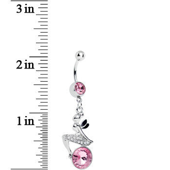 Pink Gem Perched Fairy Dangle Belly Ring