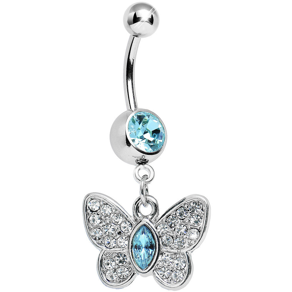 Aqua Gem Marquis Core Butterfly Belly Ring