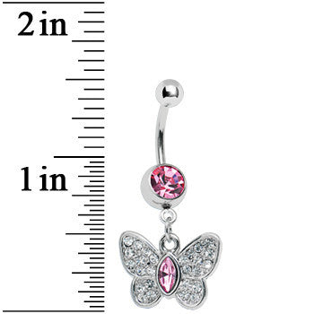 Pink Gem Marquis Core Butterfly Belly Ring