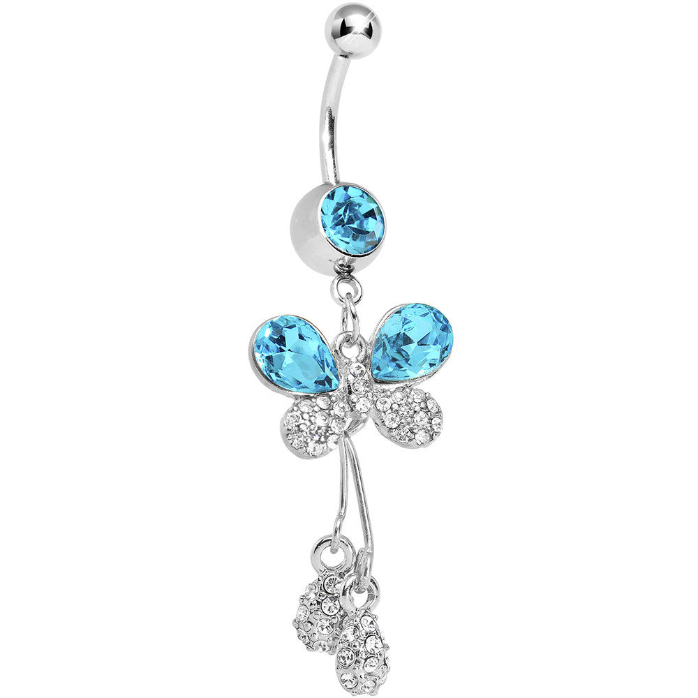 Aqua Gem Butterfly Dewdrops Belly Ring