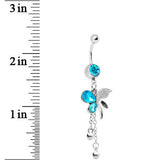 Aqua Gem Paved Wing Butterfly Chain Drop Belly Ring