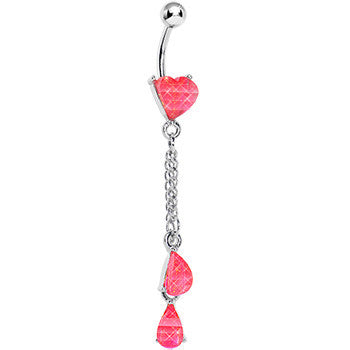 Pink Gem Peachy Heart Drops Belly Ring