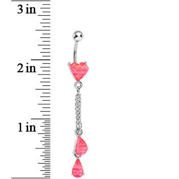 Pink Gem Peachy Heart Drops Belly Ring