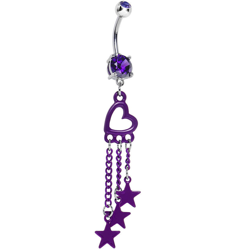 Purple Gem Hollow Heart Star Chains Belly Ring