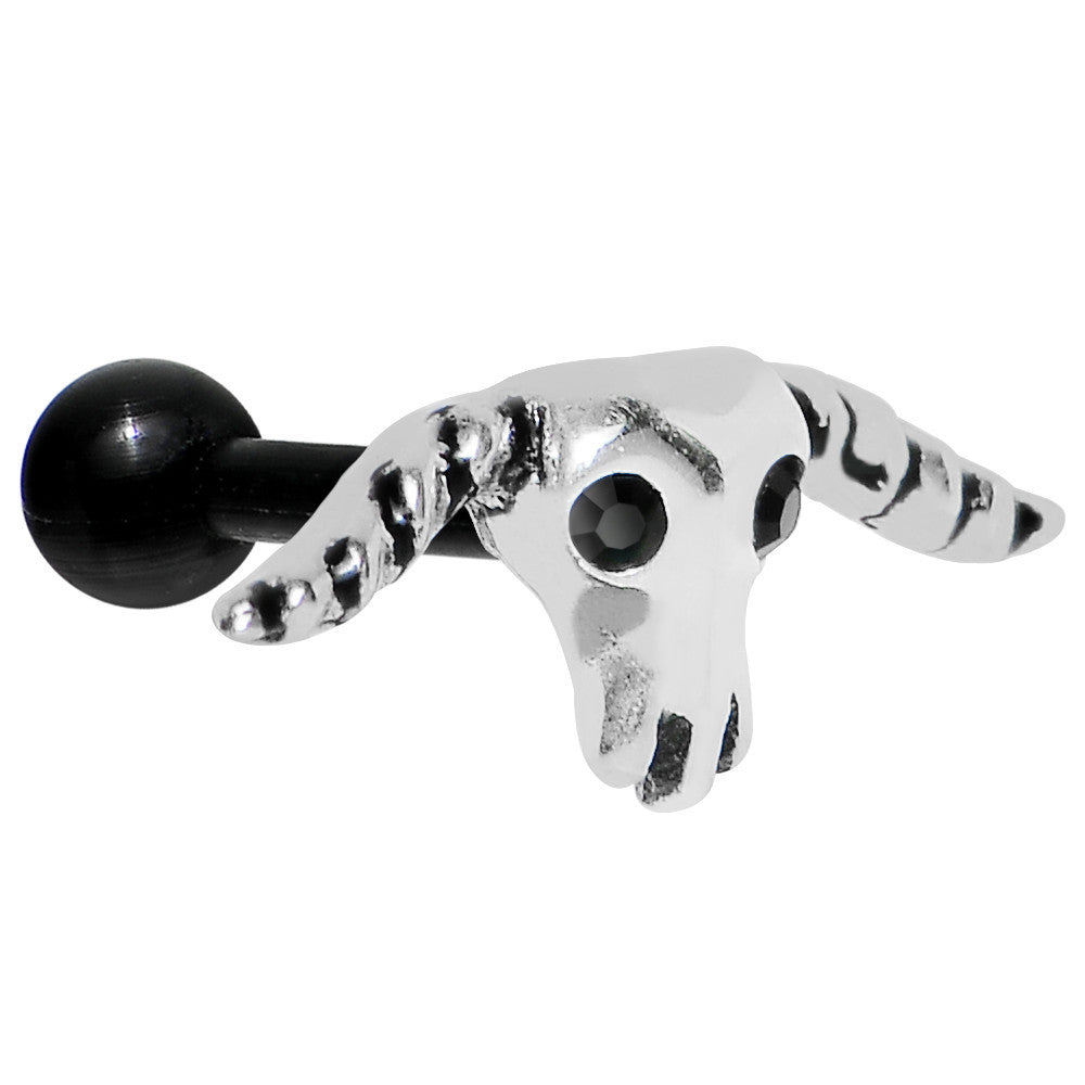Black Acrylic 925 Silver Black Gem Bull Cartilage Earring