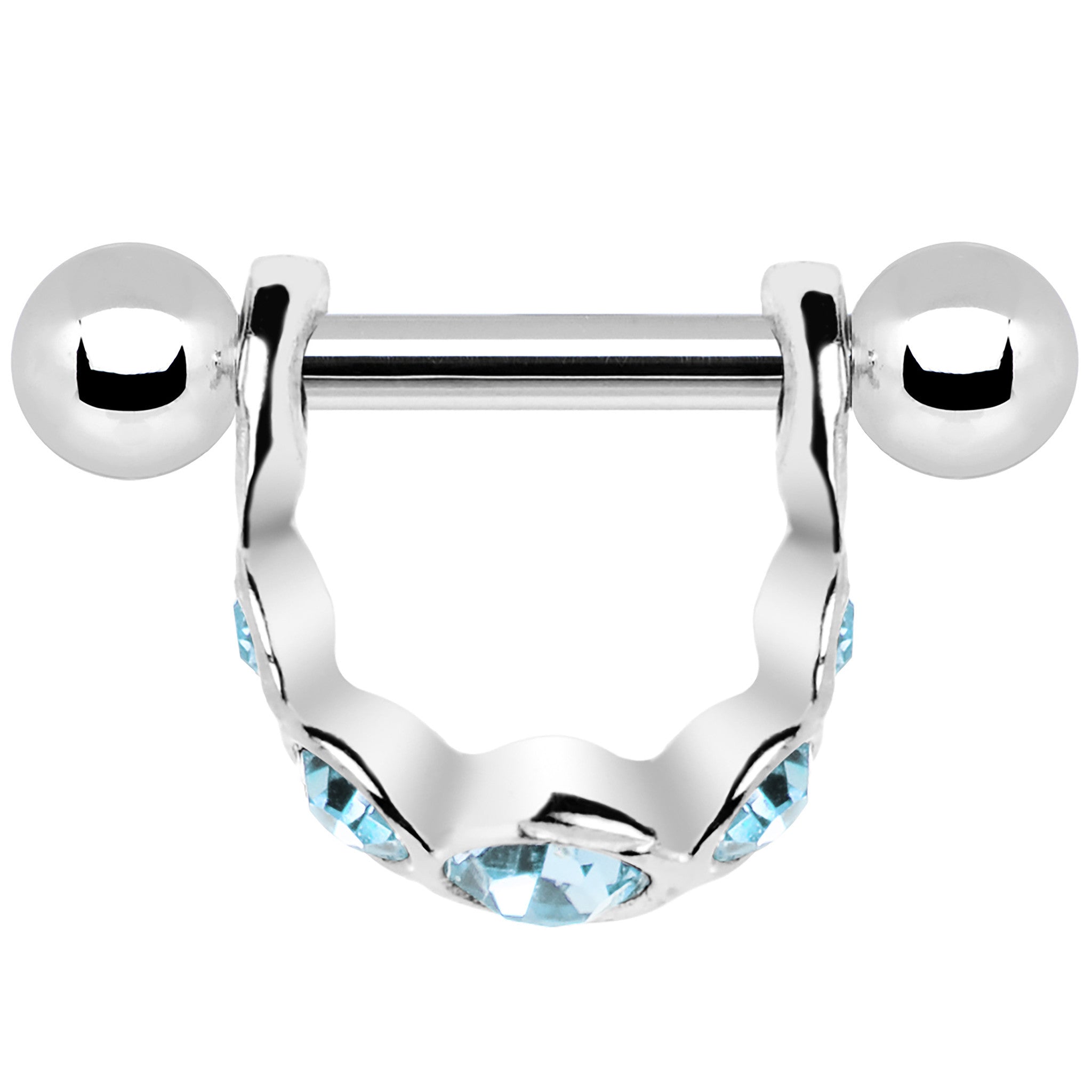 Silver 925 Aqua Gem Loop Mini Cartilage Shield Earring