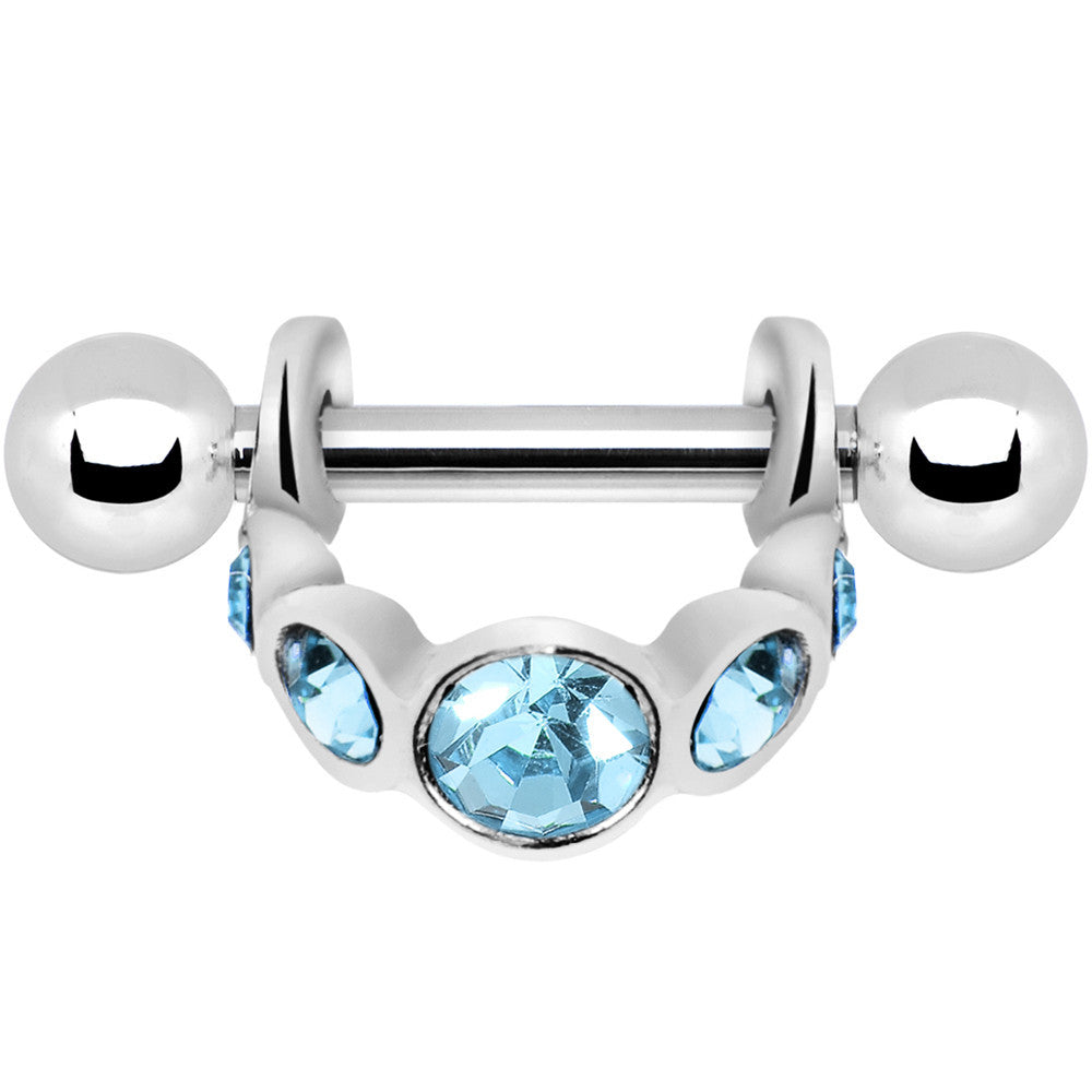 Silver 925 Aqua Gem Loop Mini Cartilage Shield Earring