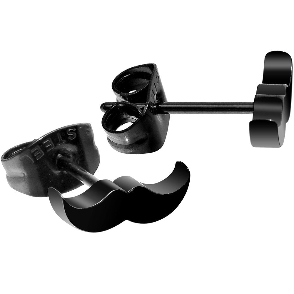 316L Stainless Steel Black Mustache Stud Earrings