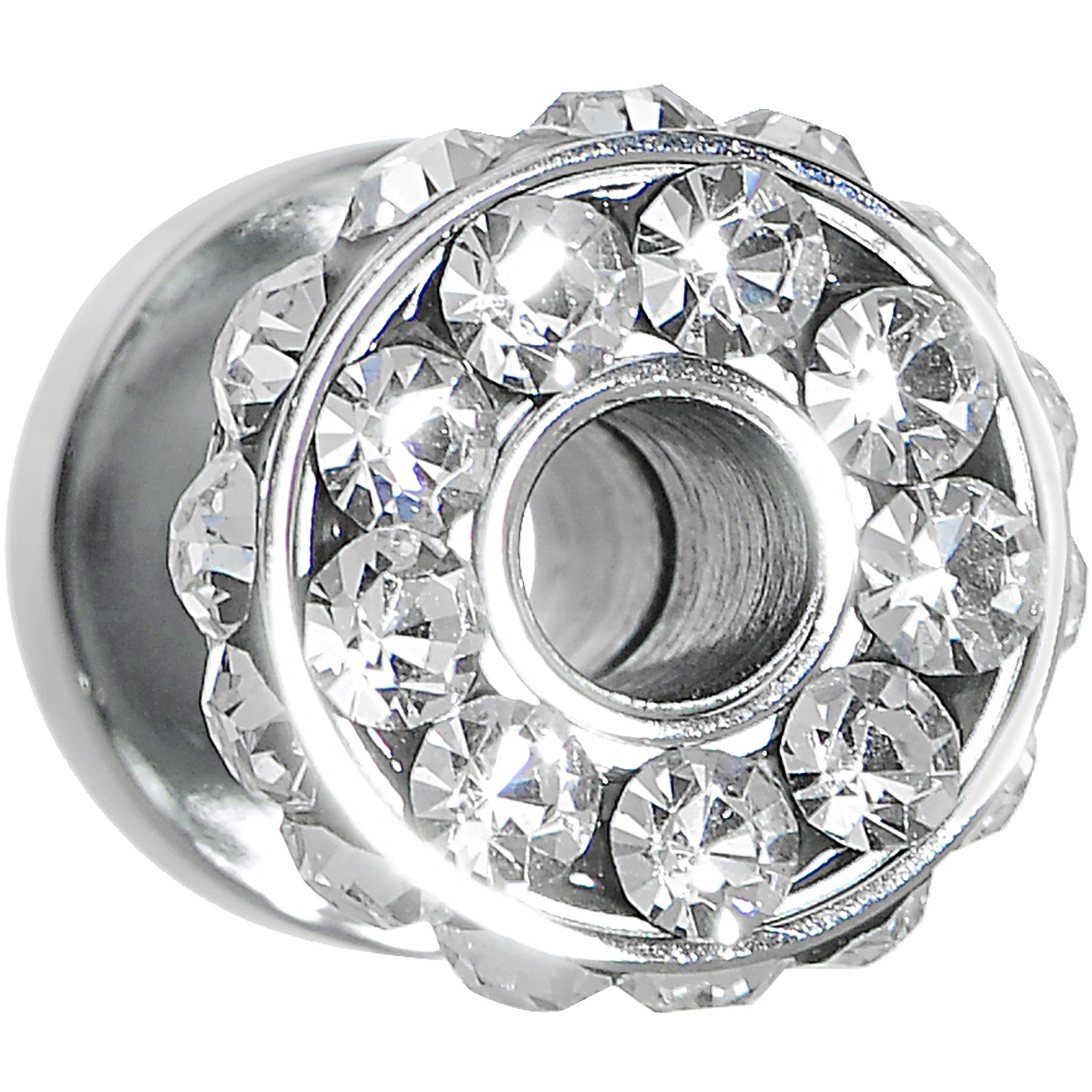 4 Gauge Clear Gem Stainless Steel Double Bling Screw Fit Tunnel Plug