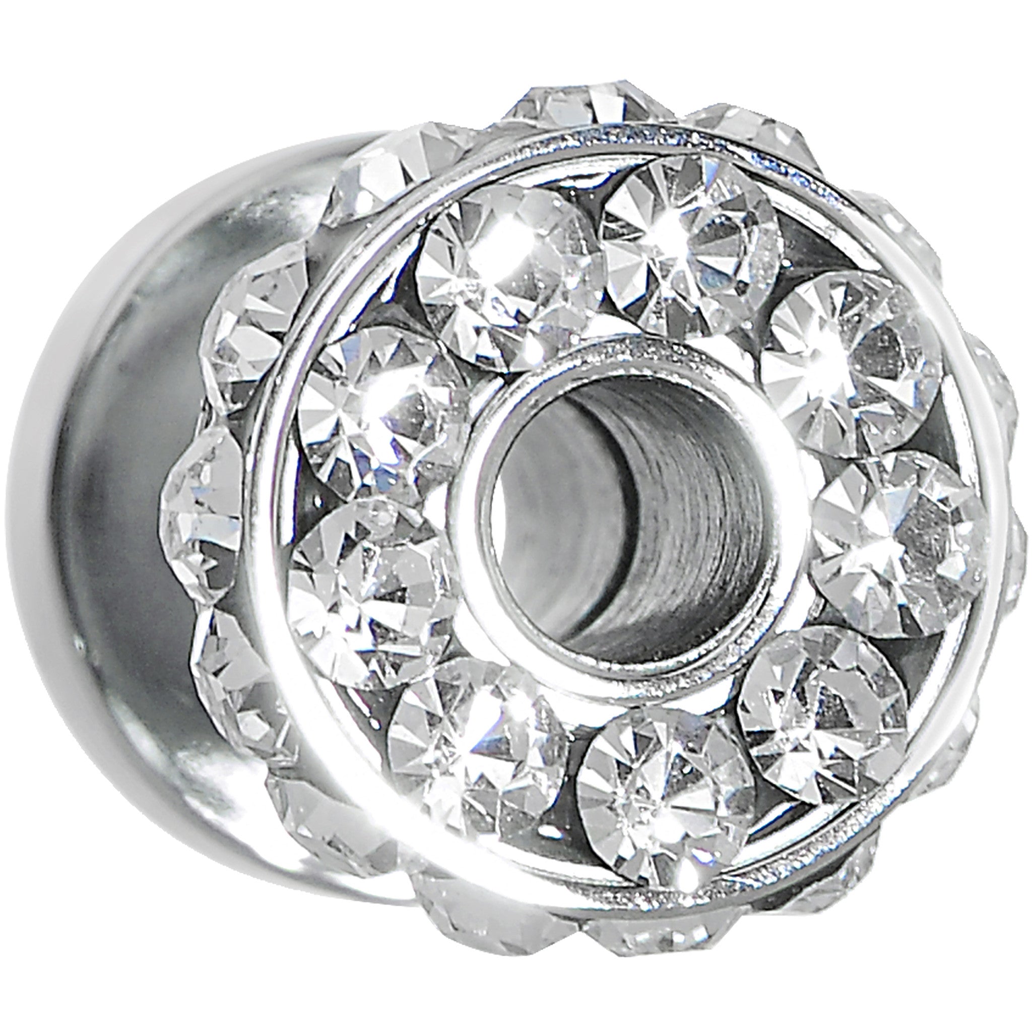4G Clear Gem Stainless Steel Double Bling Screw Fit Tunnel Plug