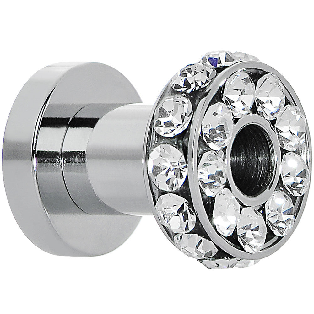 4 Gauge Clear Gem Stainless Steel Double Bling Screw Fit Tunnel Plug