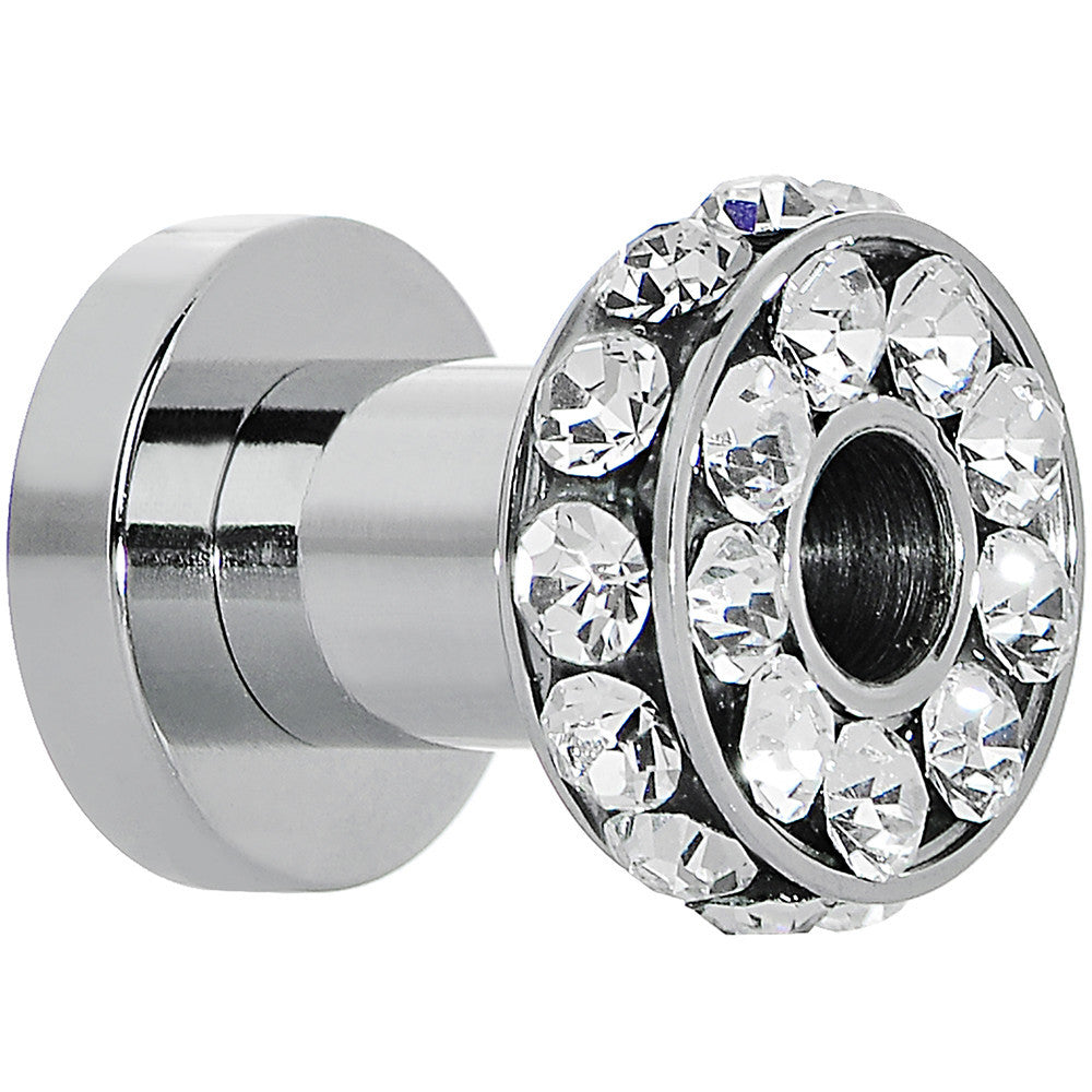 4G Clear Gem Stainless Steel Double Bling Screw Fit Tunnel Plug