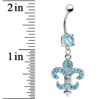Light Blue Gem Fleur de Lis Belly Ring