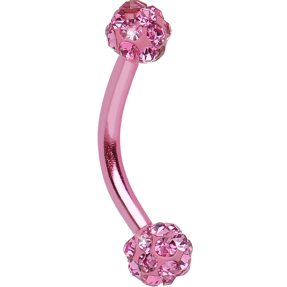 16 Gauge Pink Anodized Titanium Ferido Crystal Ball Eyebrow Ring
