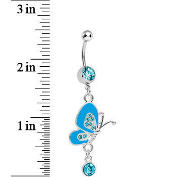 Blossoming Blue Butterfly Drop Belly Ring