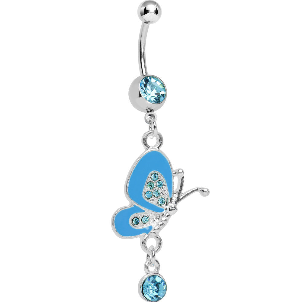 Blossoming Blue Butterfly Drop Belly Ring
