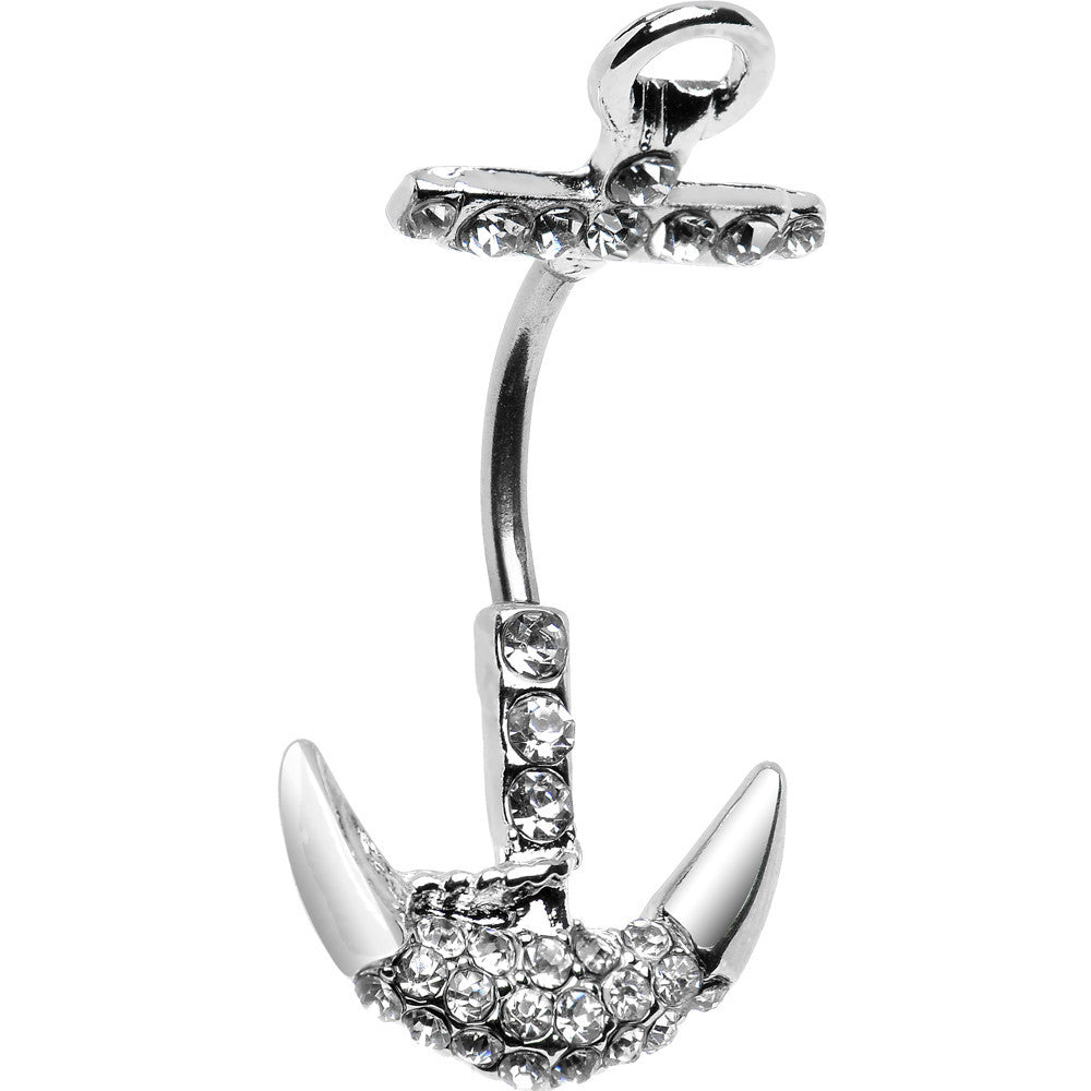 Clear Gem Detailed Anchor Belly Ring
