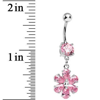 Pink Gem Flower Dazzler Dangle Belly Ring