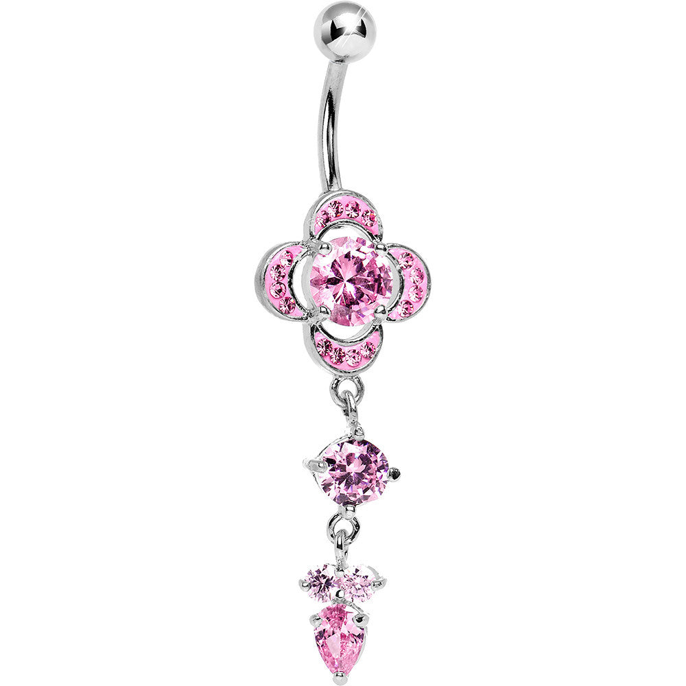 Pink Gem Enchanting Fairytale Floral Dangle Belly  Ring