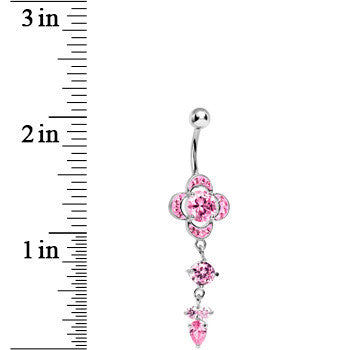 Pink Gem Enchanting Fairytale Floral Dangle Belly  Ring