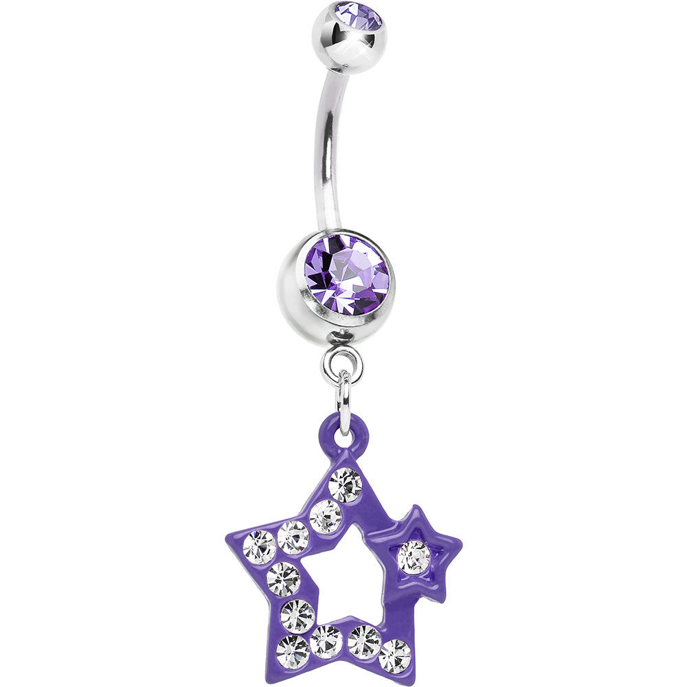 Twinkle Clear Gem Purple Star Dangle Belly Ring
