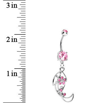 Pink Gem Twisted Leaf Belly Ring