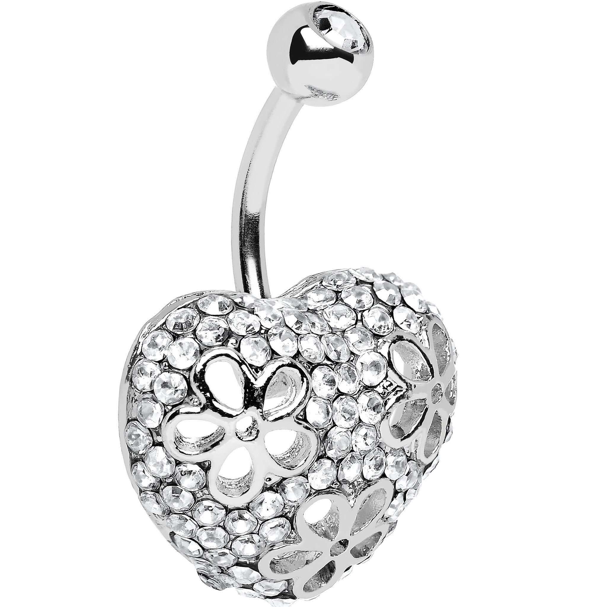 Clear Cubic Zirconia Paved Floral Heart Belly Ring
