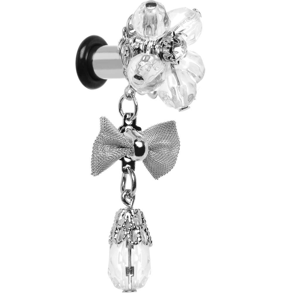 Steel Clear Flower Mesh Bow Dangle Plug Sizes 5mm to 12mm