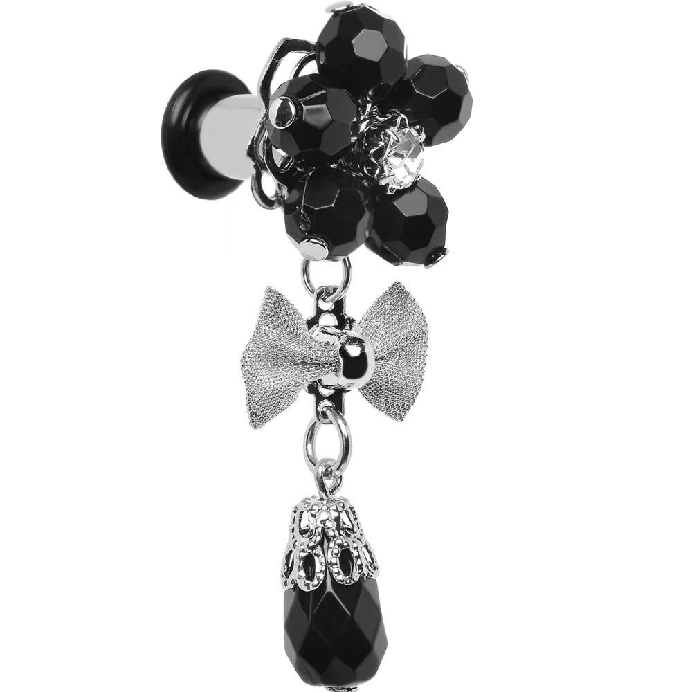 Steel Black Flower Mesh Bow Dangle Plug Sizes 5mm to 12mm