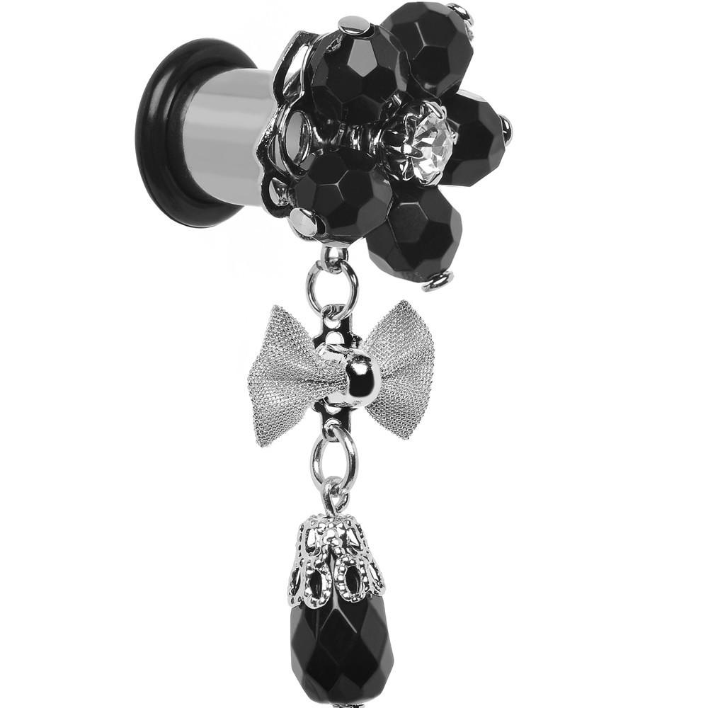 Steel Black Flower Mesh Bow Dangle Plug Sizes 5mm to 12mm